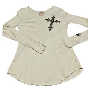 Velvet Stone Long Sleeve Beige Shirt with Velvet/Stone Cross Size Large